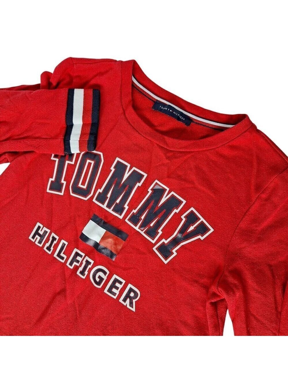 Vintage 90s Tommy Hilfiger Red White Black Sweater Dress Small